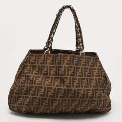 Pre Owned Fendi Tobacco Zucca Canvas and Patent Leather Mia Bag