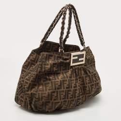 Pre Owned Fendi Tobacco Zucca Canvas and Patent Leather Mia Bag