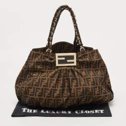 Pre Owned Fendi Tobacco Zucca Canvas and Patent Leather Mia Bag