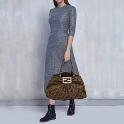 Pre Owned Fendi Tobacco Zucca Canvas and Patent Leather Mia Bag
