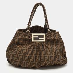 Pre Owned Fendi Tobacco Zucca Canvas and Patent Leather Mia Bag