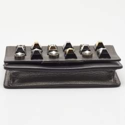 Pre Owned Fendi Metallic Dark Grey Leather Crystal Stud Tube Wallet On Chain