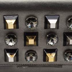 Pre Owned Fendi Metallic Dark Grey Leather Crystal Stud Tube Wallet On Chain