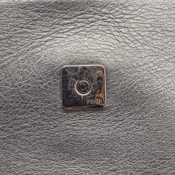 Pre Owned Fendi Metallic Dark Grey Leather Crystal Stud Tube Wallet On Chain