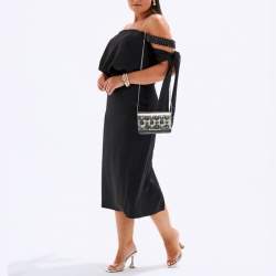 Pre Owned Fendi Metallic Dark Grey Leather Crystal Stud Tube Wallet On Chain