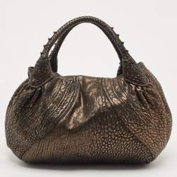Pre Owned Fendi Bronze Textured Leather Spy Hobo