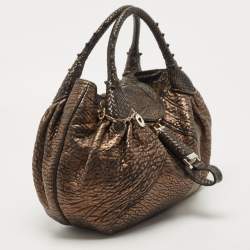 Pre Owned Fendi Bronze Textured Leather Spy Hobo