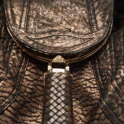 Pre Owned Fendi Bronze Textured Leather Spy Hobo