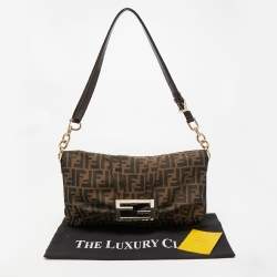 Pre Owned Fendi Tobacco Zucca Canvas and Patent Leather Mia Flap Crossbody Bag