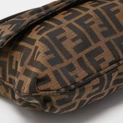 Pre Owned Fendi Tobacco Zucca Canvas and Patent Leather Mia Flap Crossbody Bag
