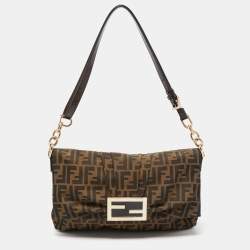 Pre Owned Fendi Tobacco Zucca Canvas and Patent Leather Mia Flap Crossbody Bag