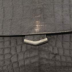 Pre Owned Fendi Grey Croc Embossed Calfhair and Leather Small Demi Jour Top Handle Bag