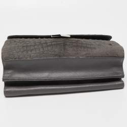 Pre Owned Fendi Grey Croc Embossed Calfhair and Leather Small Demi Jour Top Handle Bag