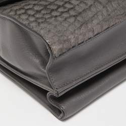 Pre Owned Fendi Grey Croc Embossed Calfhair and Leather Small Demi Jour Top Handle Bag