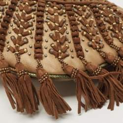 Pre Owned Fendi Brown/Multicolor Leather and Lizard Trim Small Tassel Oyster Hobo
