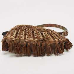 Pre Owned Fendi Brown/Multicolor Leather and Lizard Trim Small Tassel Oyster Hobo