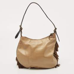 Pre Owned Fendi Brown/Multicolor Leather and Lizard Trim Small Tassel Oyster Hobo