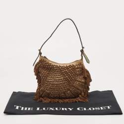 Pre Owned Fendi Brown/Multicolor Leather and Lizard Trim Small Tassel Oyster Hobo