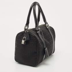 Fendi Black Zucchino Fabric and Leather Small Forever Bauletto Boston Bag