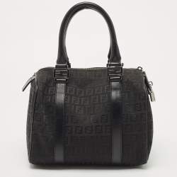 Fendi Black Zucchino Fabric and Leather Small Forever Bauletto Boston Bag