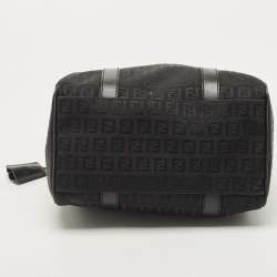 Fendi Black Zucchino Fabric and Leather Small Forever Bauletto Boston Bag