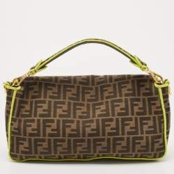 Pre Owned Fendi Neon Green/Tobacco Zucca Canvas Large Baguette Shoulder Bag