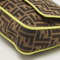 Pre Owned Fendi Neon Green/Tobacco Zucca Canvas Large Baguette Shoulder Bag