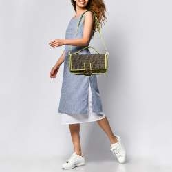 Pre Owned Fendi Neon Green/Tobacco Zucca Canvas Large Baguette Shoulder Bag
