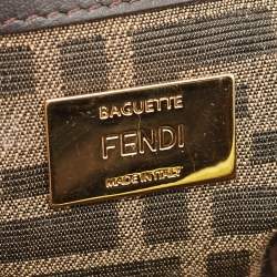 Pre Owned Fendi Neon Green/Tobacco Zucca Canvas Large Baguette Shoulder Bag