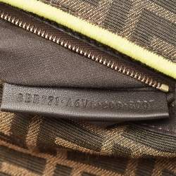 Pre Owned Fendi Neon Green/Tobacco Zucca Canvas Large Baguette Shoulder Bag