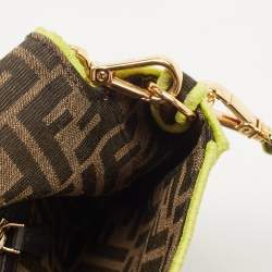 Pre Owned Fendi Neon Green/Tobacco Zucca Canvas Large Baguette Shoulder Bag