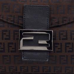 Pre Owned Fendi Black/Brown Zucchino Canvas and Leather Mama Baguette Bag