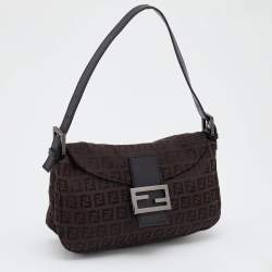 Pre Owned Fendi Black/Brown Zucchino Canvas and Leather Mama Baguette Bag