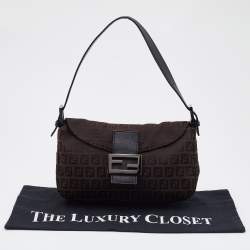 Pre Owned Fendi Black/Brown Zucchino Canvas and Leather Mama Baguette Bag