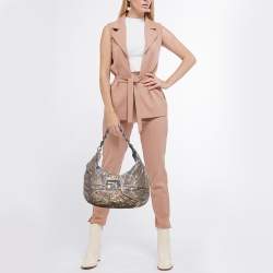Pre Owned Fendi Metallic Zucca Lurex Fabric Mia Hobo