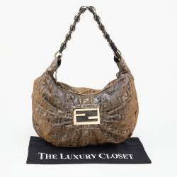 Pre Owned Fendi Metallic Zucca Lurex Fabric Mia Hobo