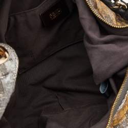Pre Owned Fendi Metallic Zucca Lurex Fabric Mia Hobo