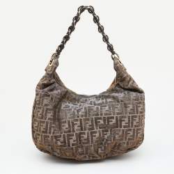 Pre Owned Fendi Metallic Zucca Lurex Fabric Mia Hobo