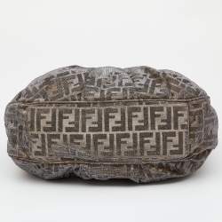 Pre Owned Fendi Metallic Zucca Lurex Fabric Mia Hobo