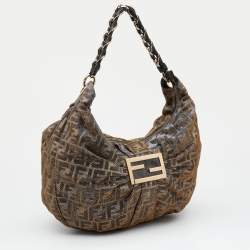 Pre Owned Fendi Metallic Zucca Lurex Fabric Mia Hobo