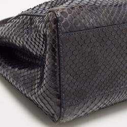 Pre Owned Fendi Navy Blue Python Mini Peekaboo Top Handle Bag