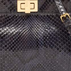 Pre Owned Fendi Navy Blue Python Mini Peekaboo Top Handle Bag