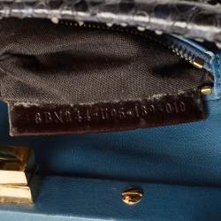 Pre Owned Fendi Navy Blue Python Mini Peekaboo Top Handle Bag