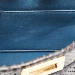 Pre Owned Fendi Navy Blue Python Mini Peekaboo Top Handle Bag