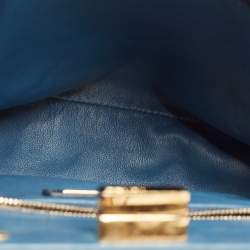 Pre Owned Fendi Navy Blue Python Mini Peekaboo Top Handle Bag