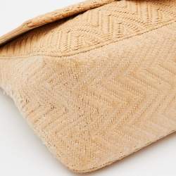 Pre Owned Fendi Beige Raffia and Leather Detail Mama Forever Shoulder Bag