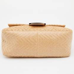 Pre Owned Fendi Beige Raffia and Leather Detail Mama Forever Shoulder Bag