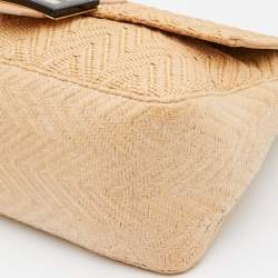 Pre Owned Fendi Beige Raffia and Leather Detail Mama Forever Shoulder Bag