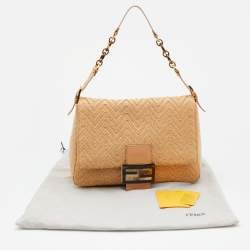 Pre Owned Fendi Beige Raffia and Leather Detail Mama Forever Shoulder Bag