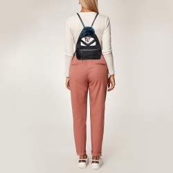 Pre Owned Fendi Black Nylon and Leather Mini Monster Eye Backpack